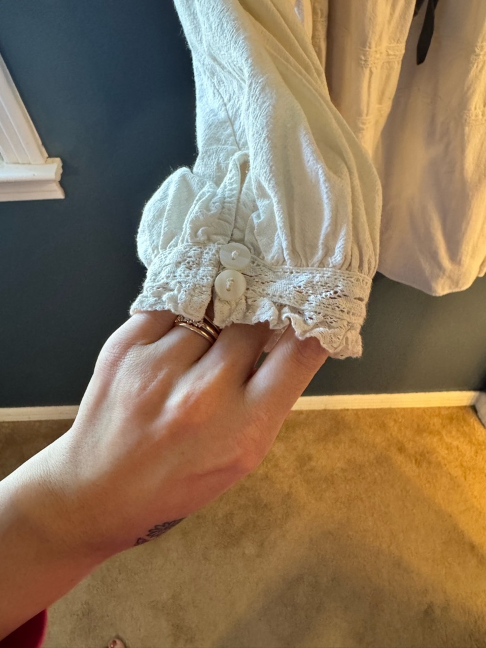 Free People Cream Mini Dress with Black Ribbon - Picture 3 of 4